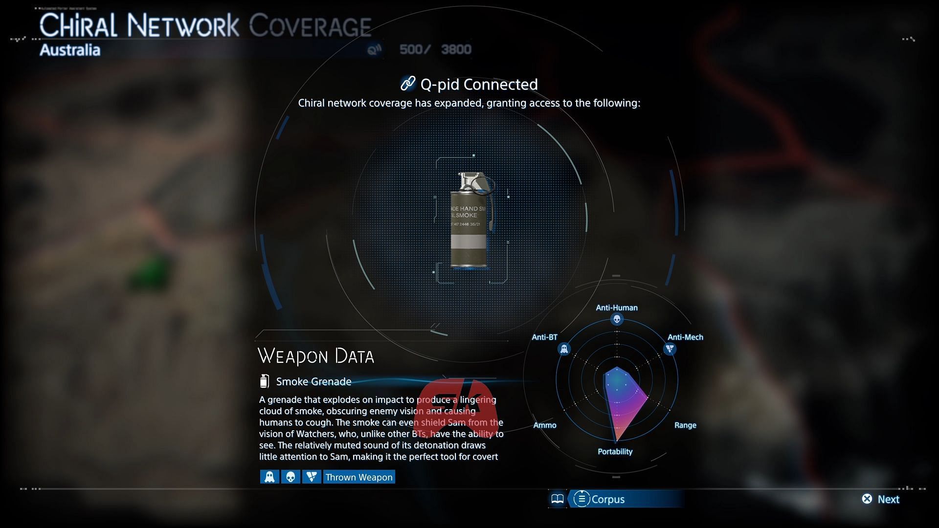 Smoke Grenade description (Image via Sportskeeda Gaming / Sony Interactive Entertainment)